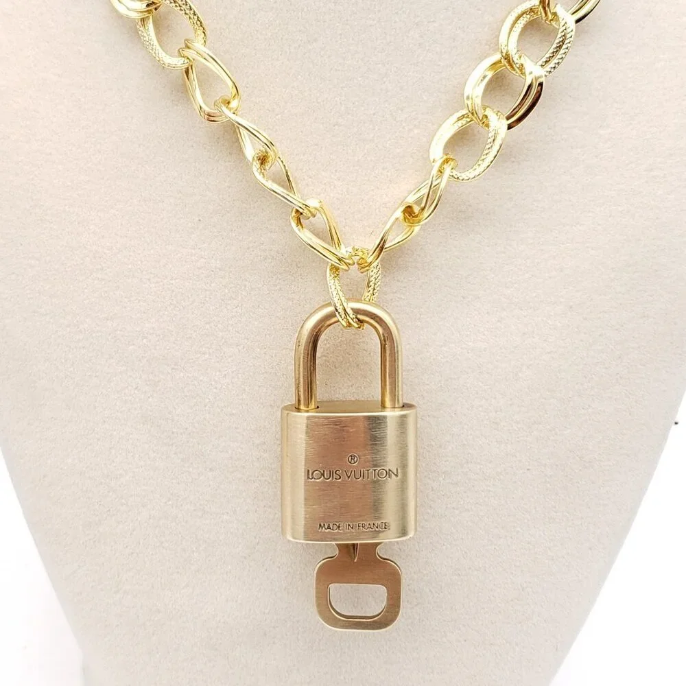 Authentic Louis Vuitton Gold Padlock w/ Unbranded Fashion Stainless Steel Chain